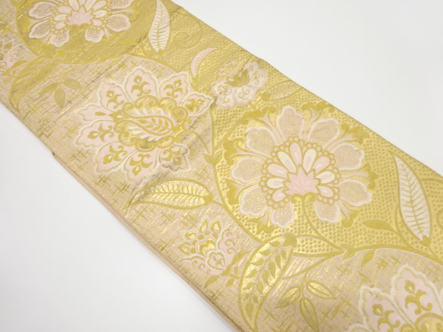 JAPANESE KIMONO / ANTIQUE FUKURO OBI / SILK / WOVEN CHINESE FLOWER